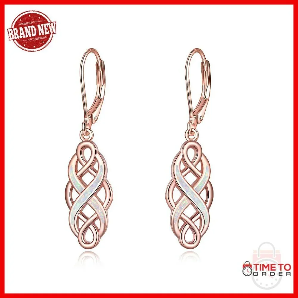 Sterling Silver Celtic Knot Dangle Earrings with Opal Gemstone